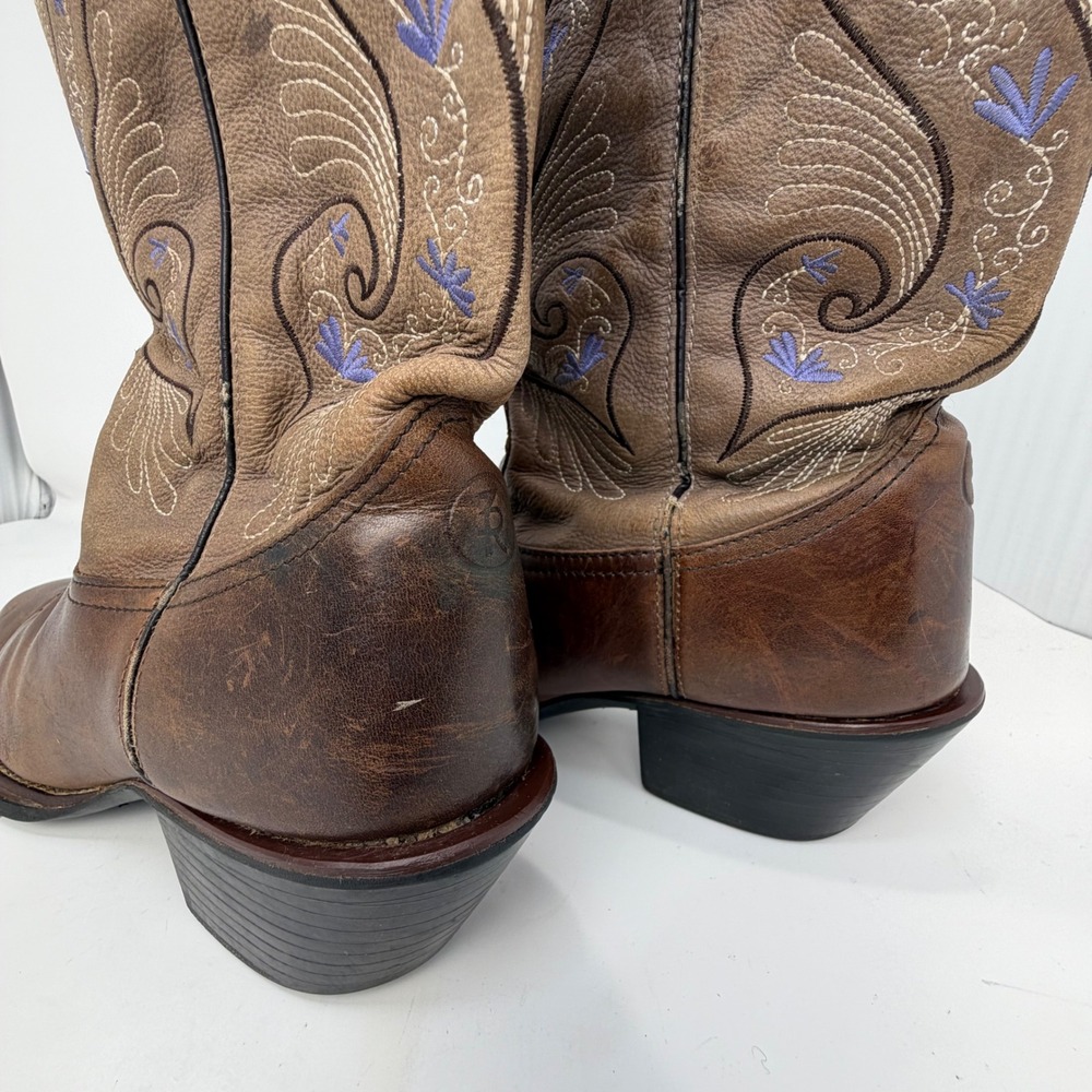Tony Lama 3R Brown Leather Embroidered Square Toe Western Boots RR2016L Mens 10B - Picture 14 of 16